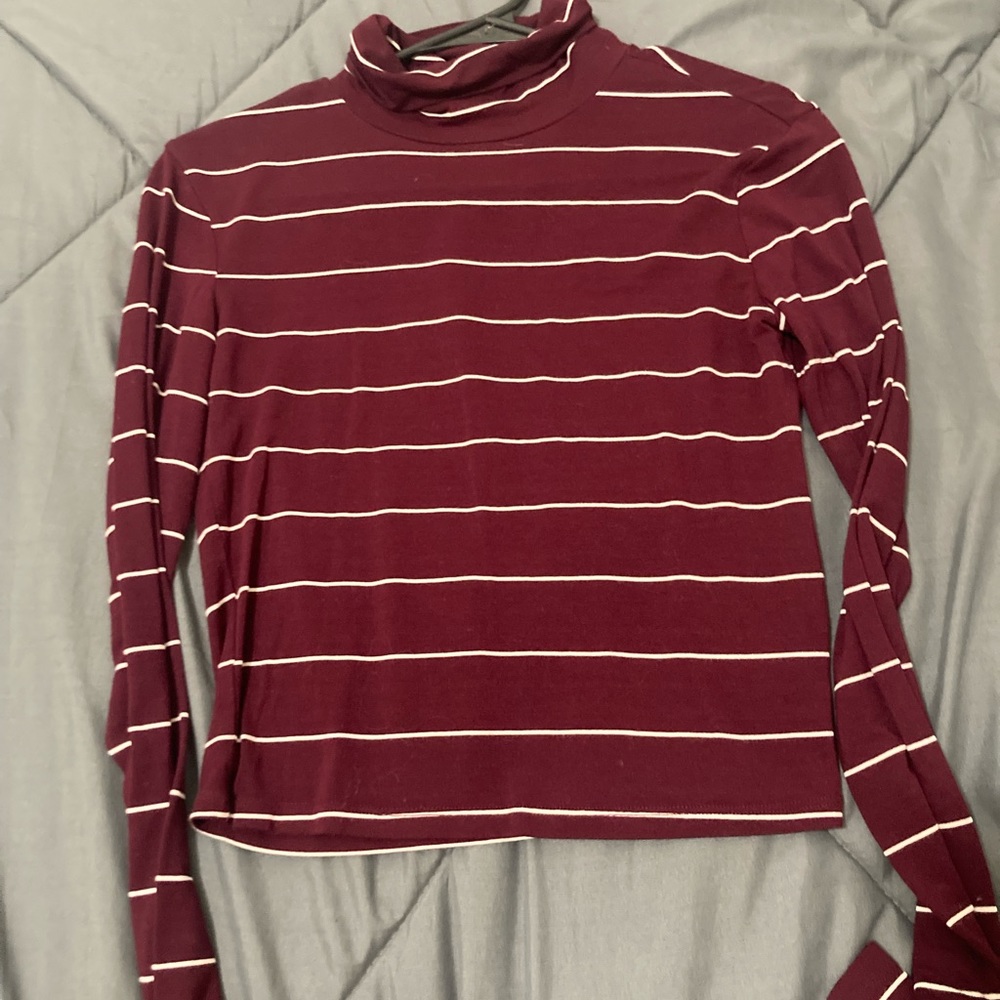 Striped turtleneck. Slightly cropped